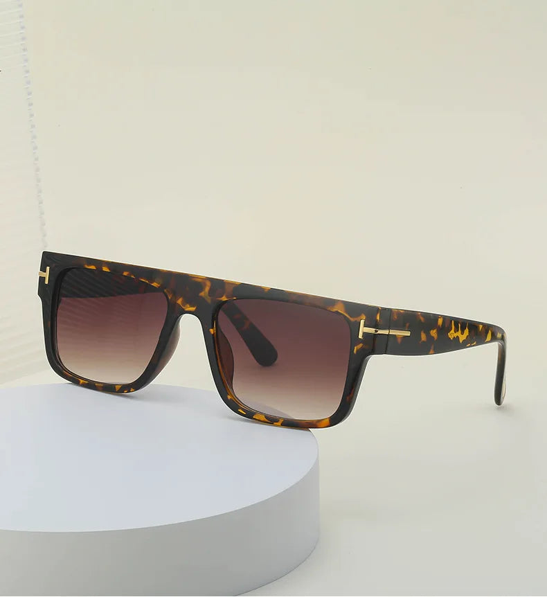 Fashion Vintage Square Men's Sunglasses 2024 Luxury Brand Designer Big Frame Women Sun Glasses Rectangle Flat Top Black Shades
