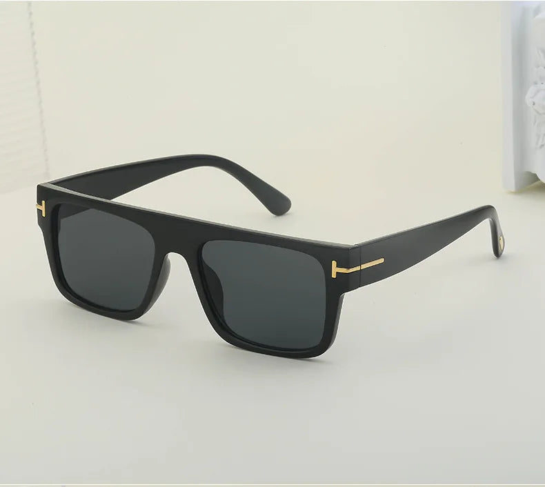 Fashion Vintage Square Men's Sunglasses 2024 Luxury Brand Designer Big Frame Women Sun Glasses Rectangle Flat Top Black Shades