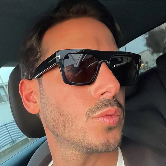 Fashion Vintage Square Men's Sunglasses 2024 Luxury Brand Designer Big Frame Women Sun Glasses Rectangle Flat Top Black Shades