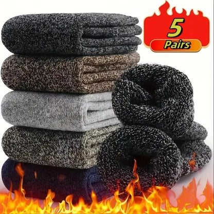 5 Pairs Of Men's Socks, Autumn And Winter Vintage Athletic Style