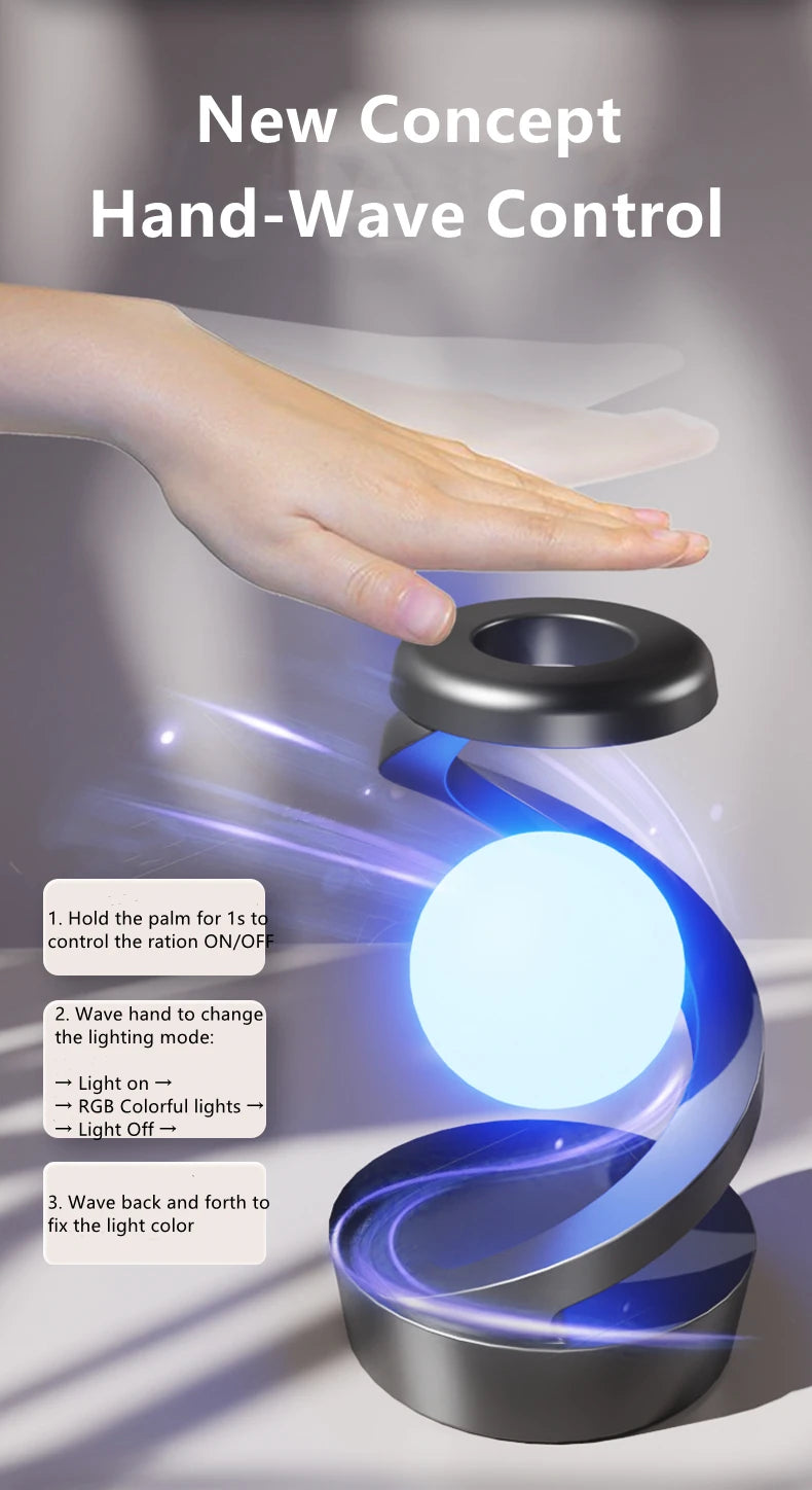 Rotating Color Changing Floating Table lamp, with 15W Mobile Phone Wireless Charger