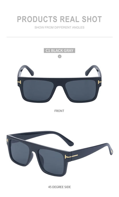 Fashion Vintage Square Men's Sunglasses 2024 Luxury Brand Designer Big Frame Women Sun Glasses Rectangle Flat Top Black Shades
