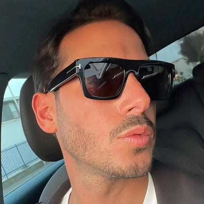 Fashion Vintage Square Men's Sunglasses 2024 Luxury Brand Designer Big Frame Women Sun Glasses Rectangle Flat Top Black Shades